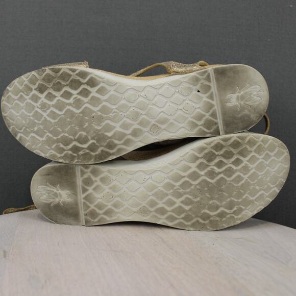 Fly London Wedge Sandals Womens 10.5 Gold Leather - Picture 7 of 10